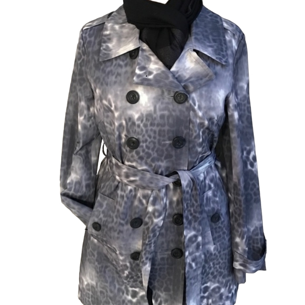 GRAY Animal Print Belted DbL Breasted Trench Coat Size: S